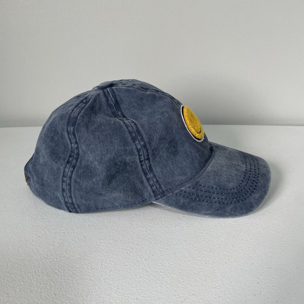 David and Young Distressed Smiley Face Graphic Hat Cap Blue Cotton One Size - Picture 2 of 7